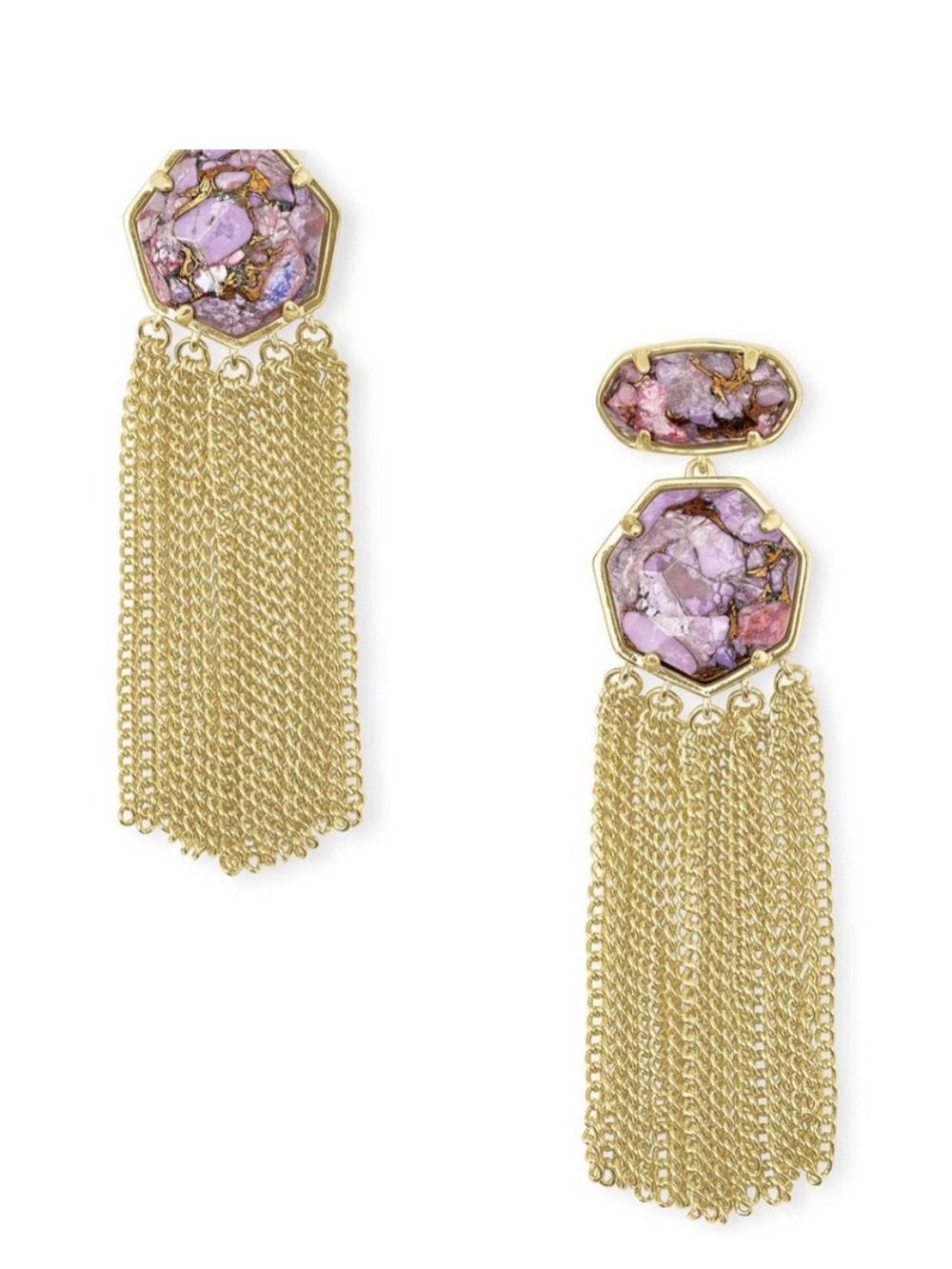 Kendra Scott Lavender Stone Silver Tassel Drop Earrings - Picture 2 of 4